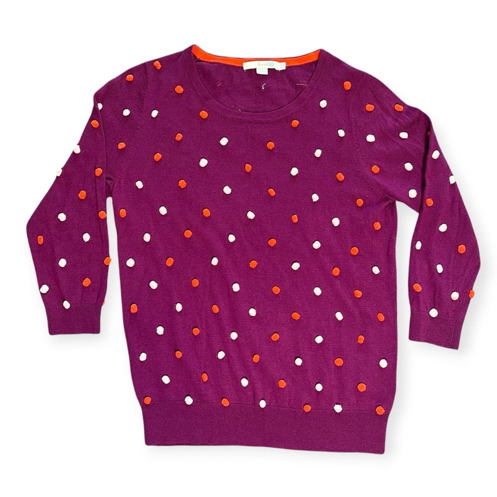 Boden Purple Long Sleeve Wool Blend Multicolor Pom Pom Pullover Sweater Size 8
